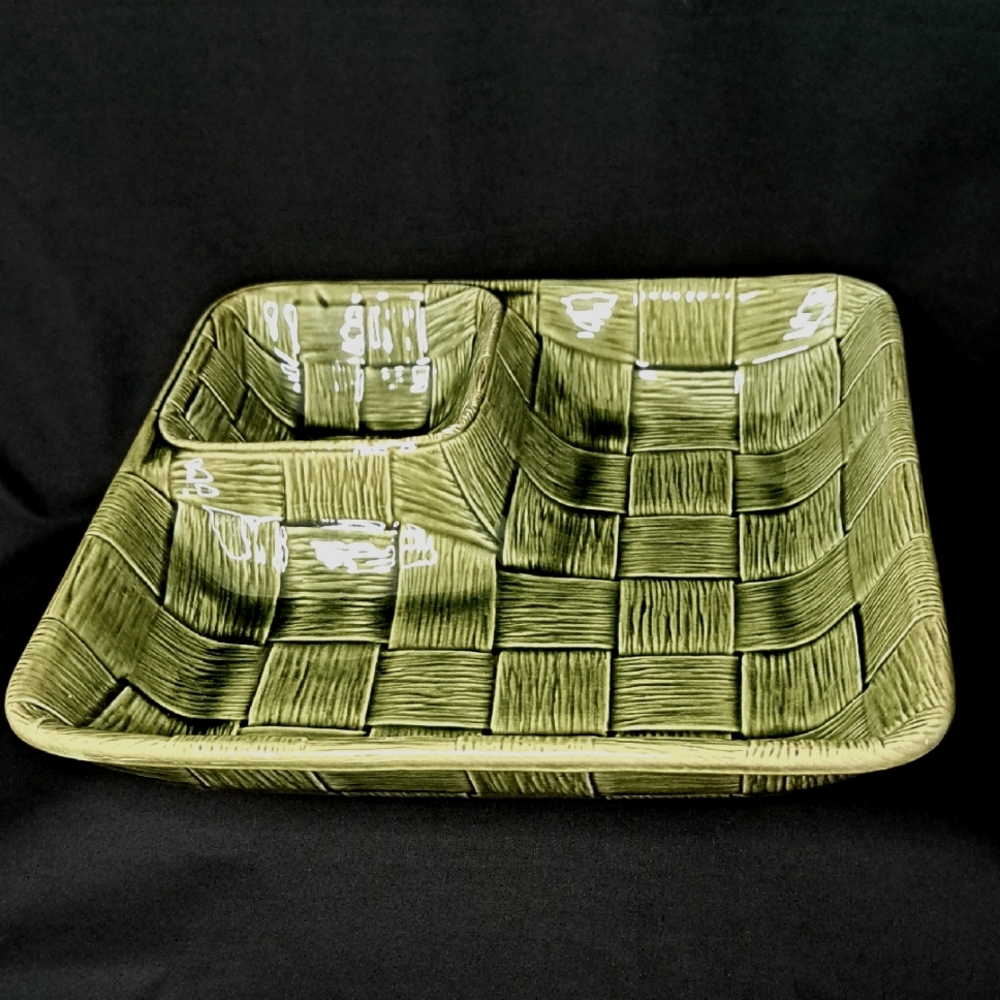 MCM Green Woven Ceramic Chip and Dip Tray